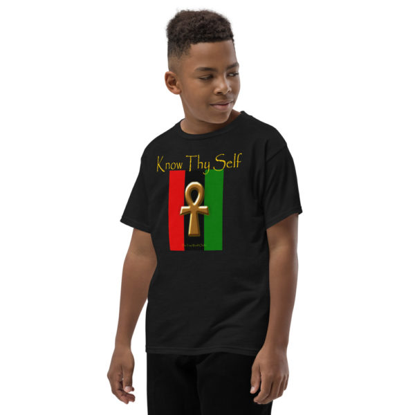 The True World Order Ankh, Know Thy Self, 42 Laws of Ma'at Short-Sleeve Boy, Left