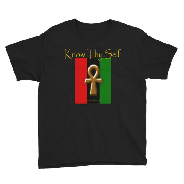 The True World Order Ankh, Know Thy Self, 42 Laws of Ma'at Short-Sleeve Flat, Front