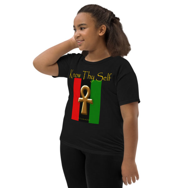 The True World Order Ankh, Know Thy Self, 42 Laws of Ma'at Short-Sleeve Girl, Left